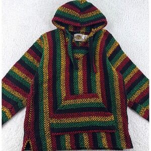vintage EARTH RAGZ HOODED PULLOVER MEDIUM drug‎ rug baja multicolor